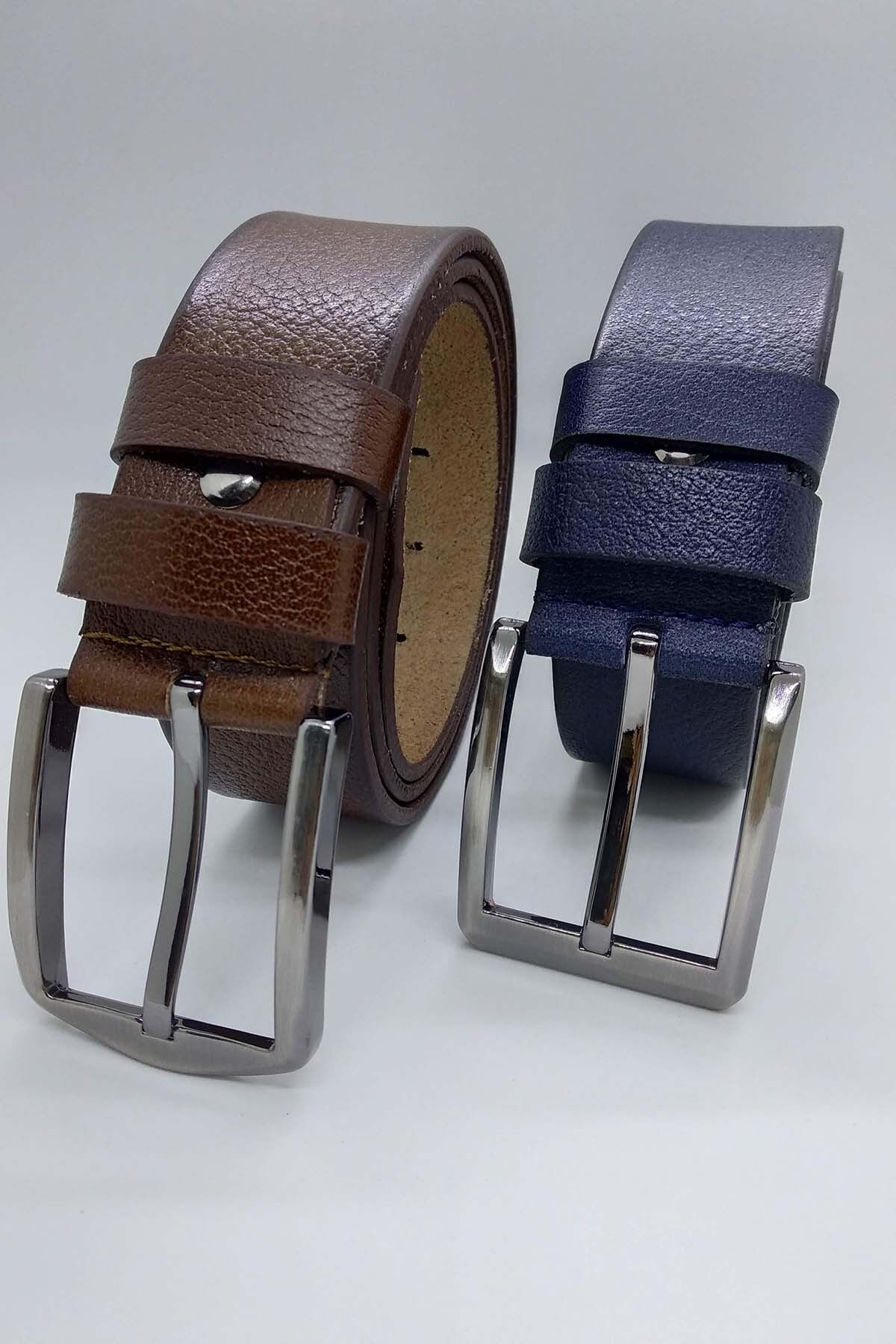 %100 hakiki deri 2’li taba Lacivert Erkek Kemer