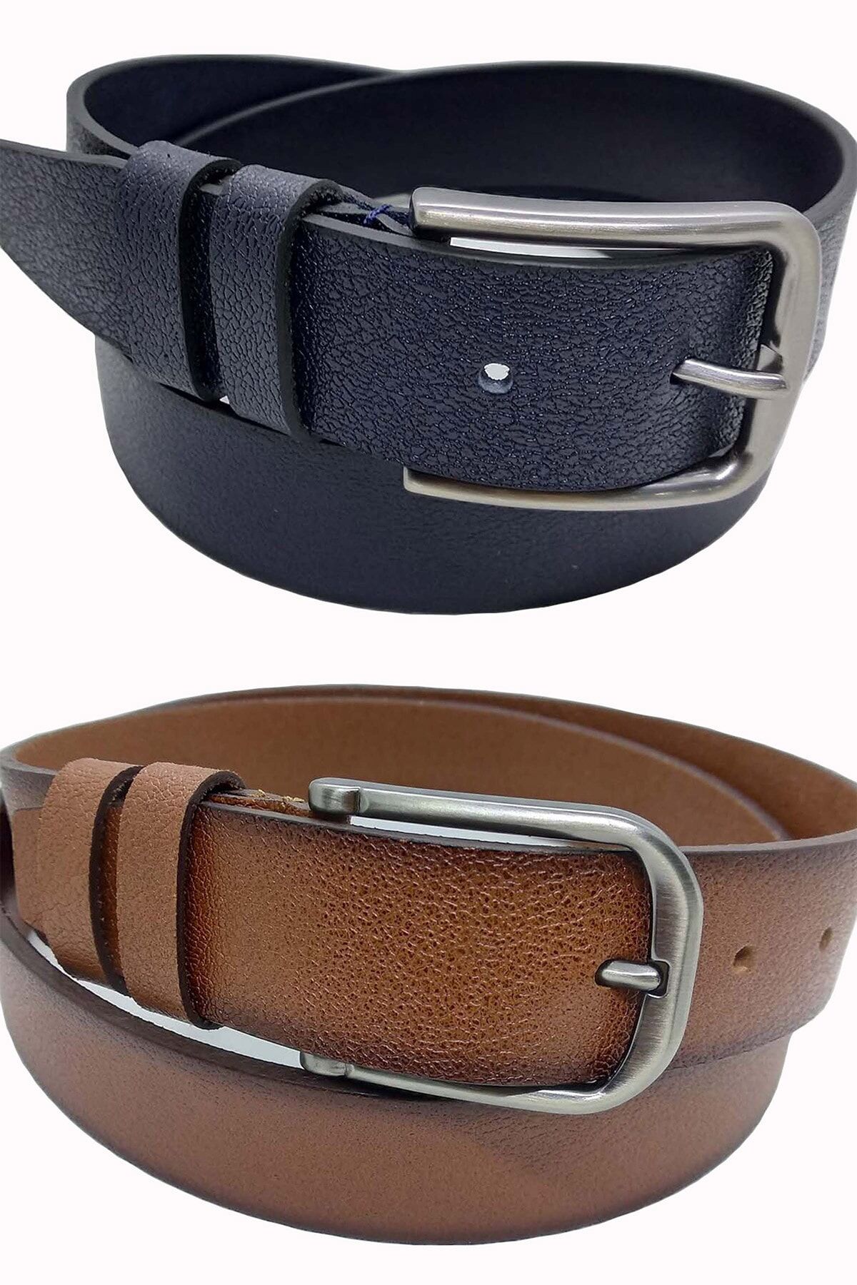 %100 Hakiki Deri 2’li Lacivert Taba Kemer