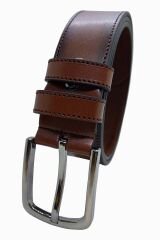 Erkek Deri Kemer 2'li Taba Lacivert Dikişli 4 Cm