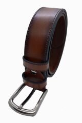 Erkek Deri Kemer 2'li Taba Lacivert Dikişli 4 Cm