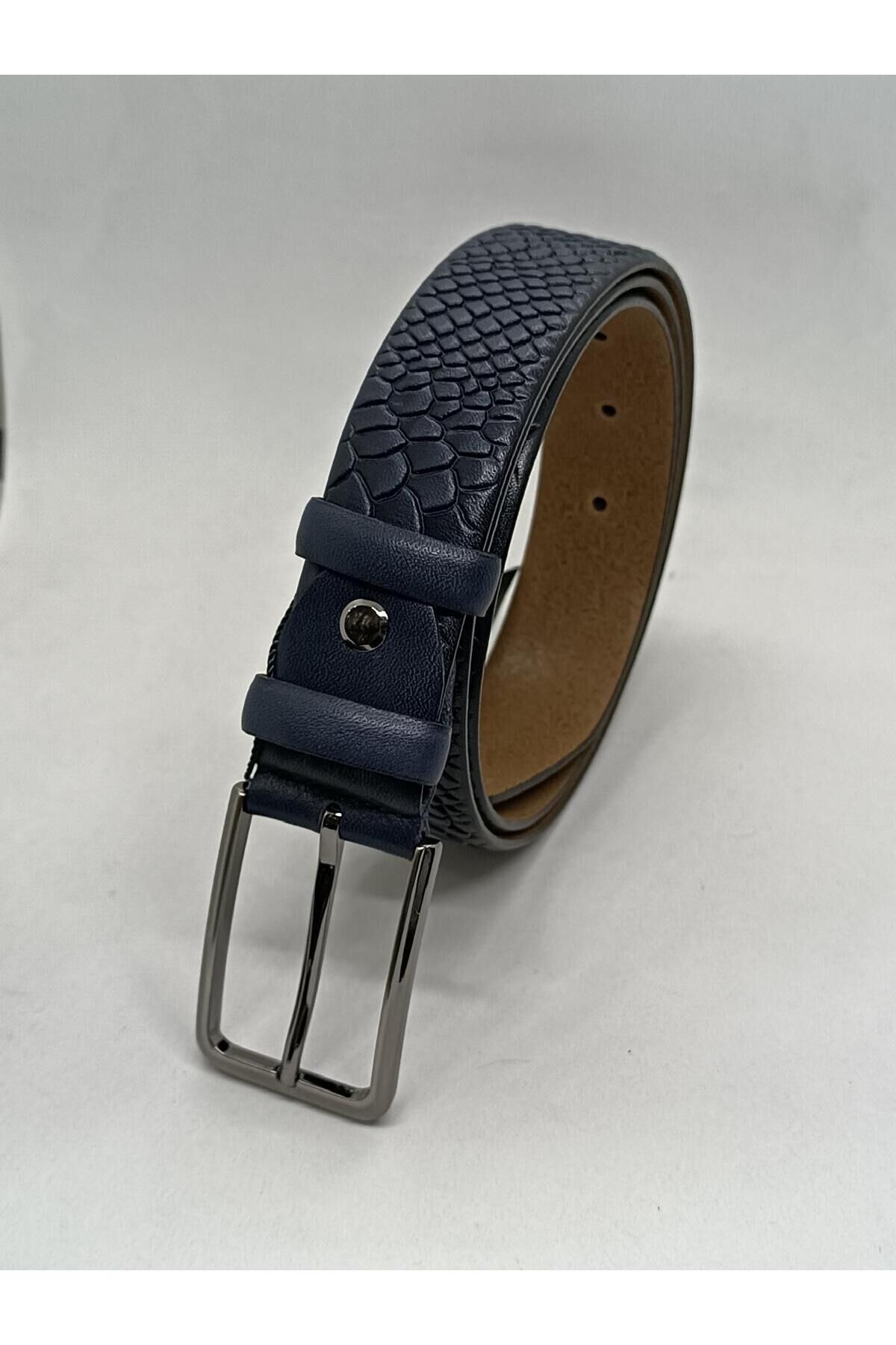 Erkek %100 Hakiki Deri Lacivert Klasik Kemer