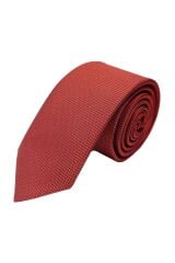 Erkek Kırmızı Kendinden Desenli Slim Kravat