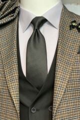 Siyah Kendinden Desenli Slim Kravat Siyah