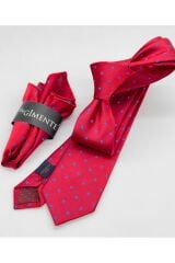 Bordo Noktalı Mendilli Slim Kravat