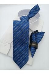 Mavi Çizgili Mendilli Klasik Kravat