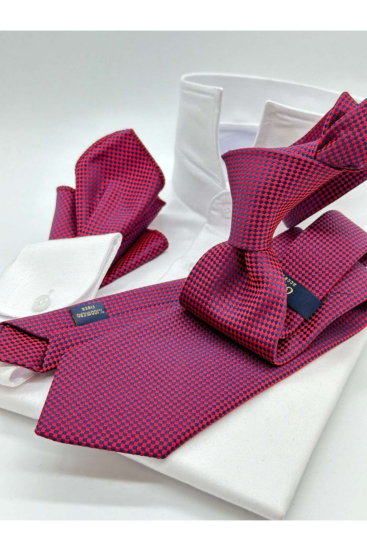 Bordo Desenli Mendilli Klasik Kravat