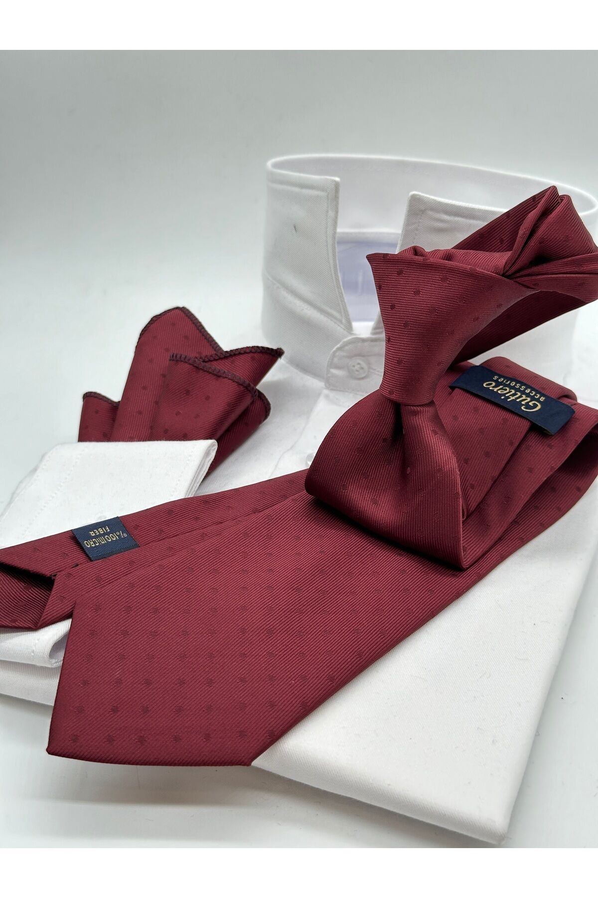 Bordo Noktalı Mendilli Klasik Kravat