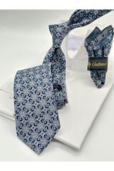 Gri Desenli Mendilli Klasik Kravat