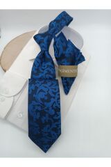 Lacivert Desenli Klasik Mendilli Kravat