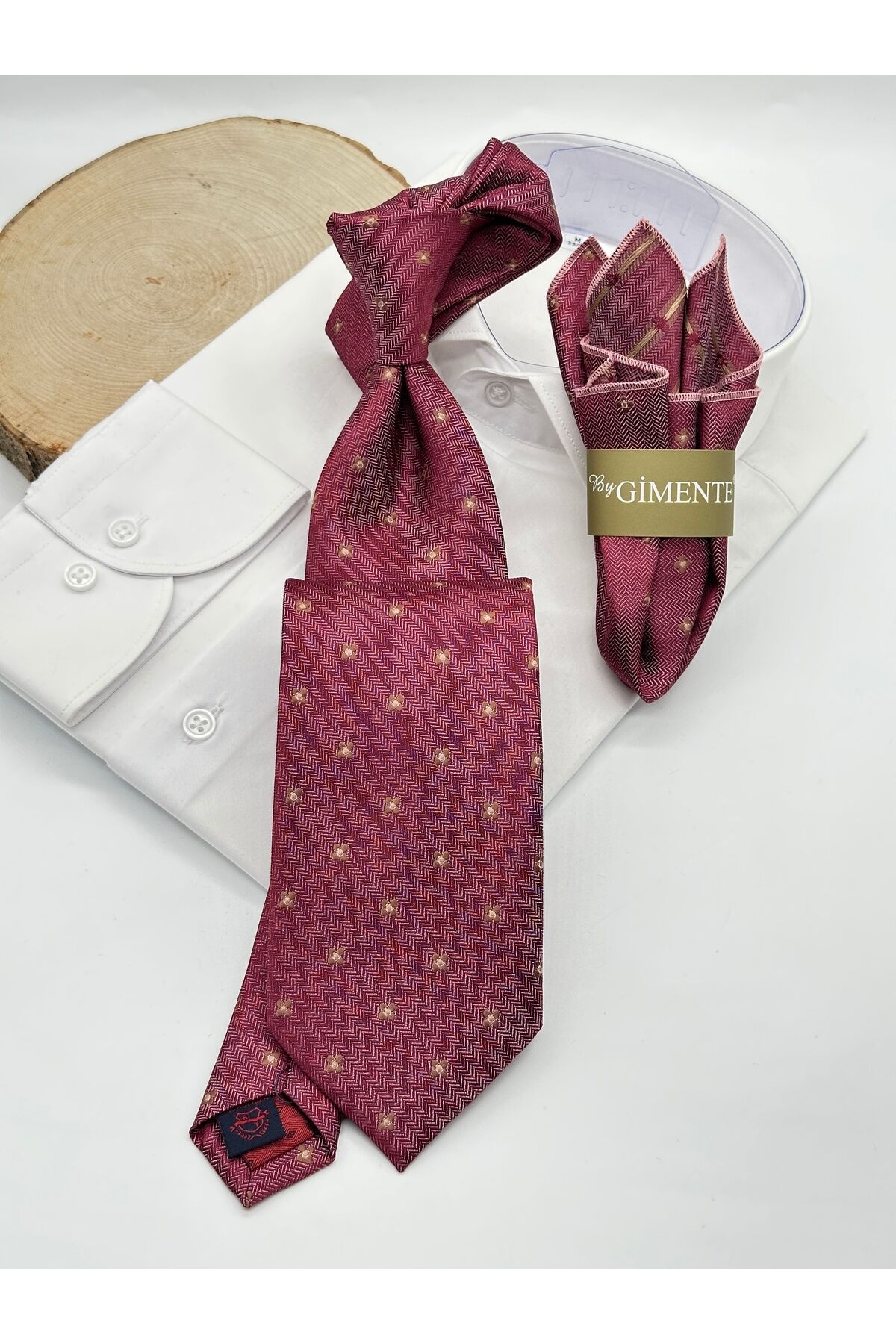 Bordo Desenli Klasik Mendilli Kravat
