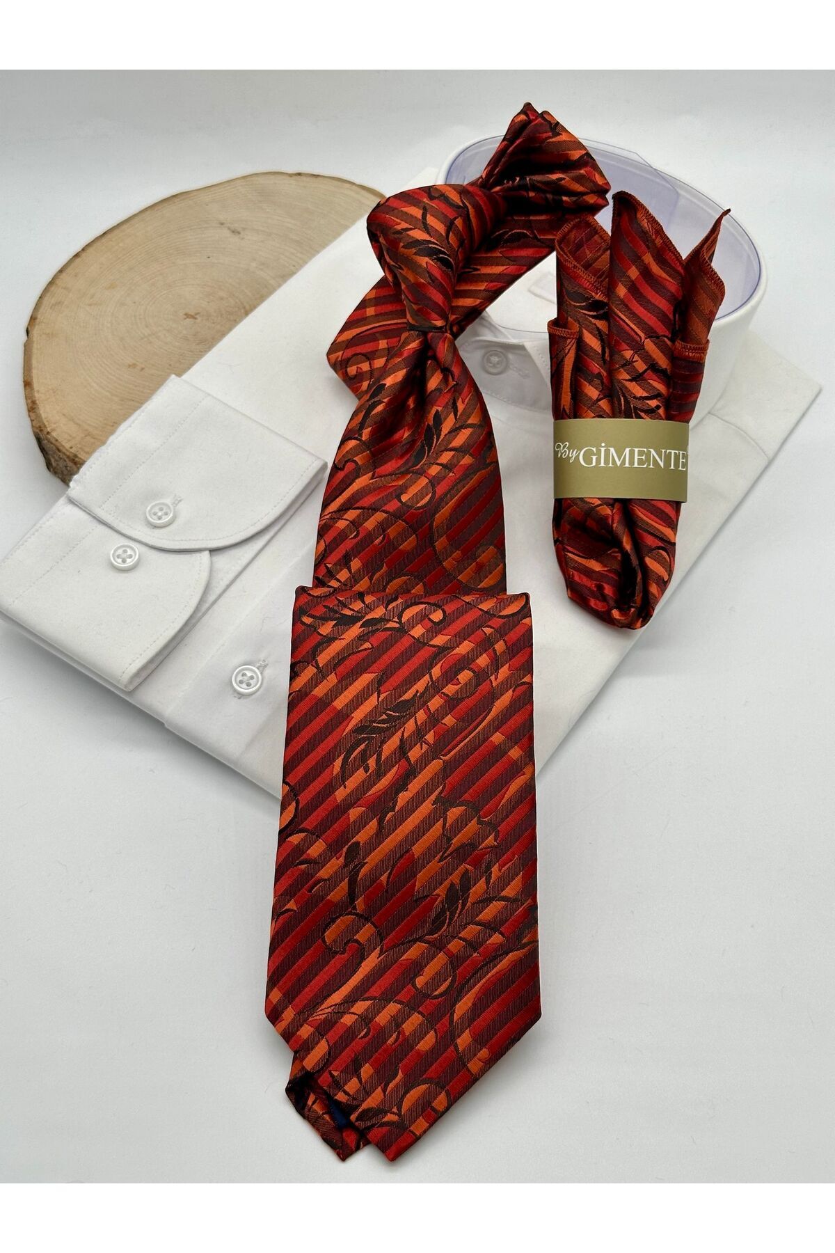 Turuncu Noktalı Mendilli Klasik Kravat