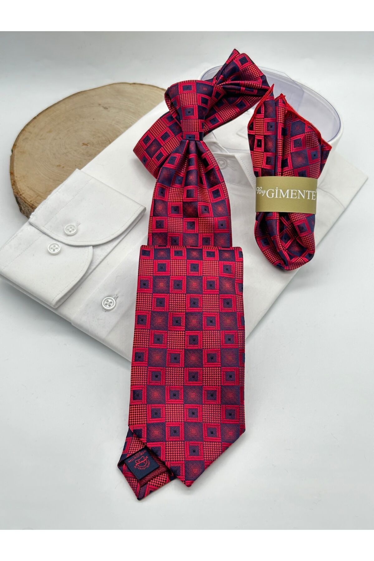 Bordo Desenli Mendilli Klasik Kravat