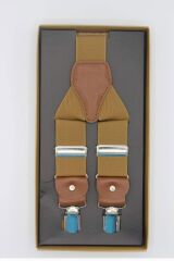 Açık Kahverengi Deri Bağlantılı Pantolon Askısı