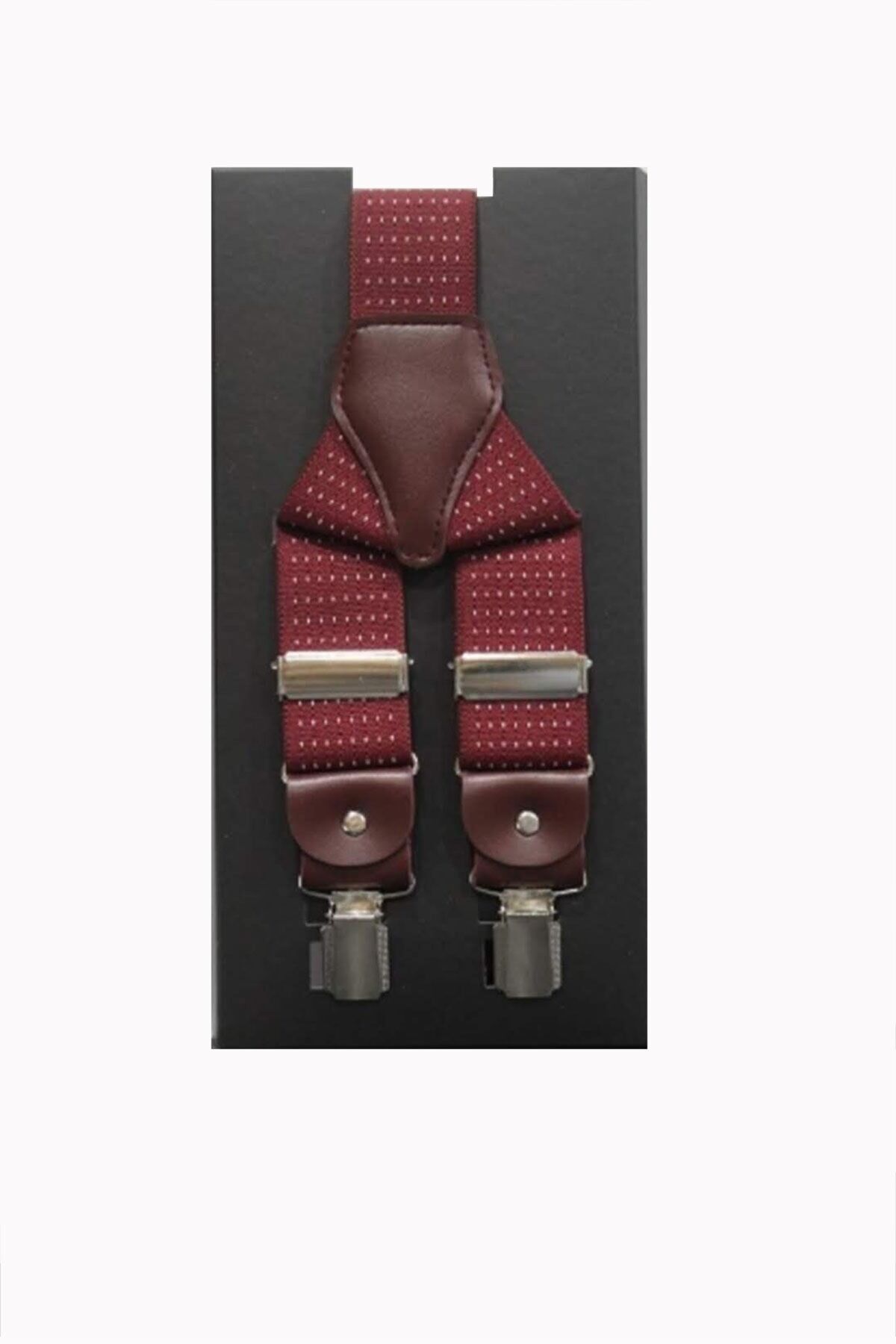 Bordo Beyaz Noktalı Deri Bağlantılı Pantolon Askısı
