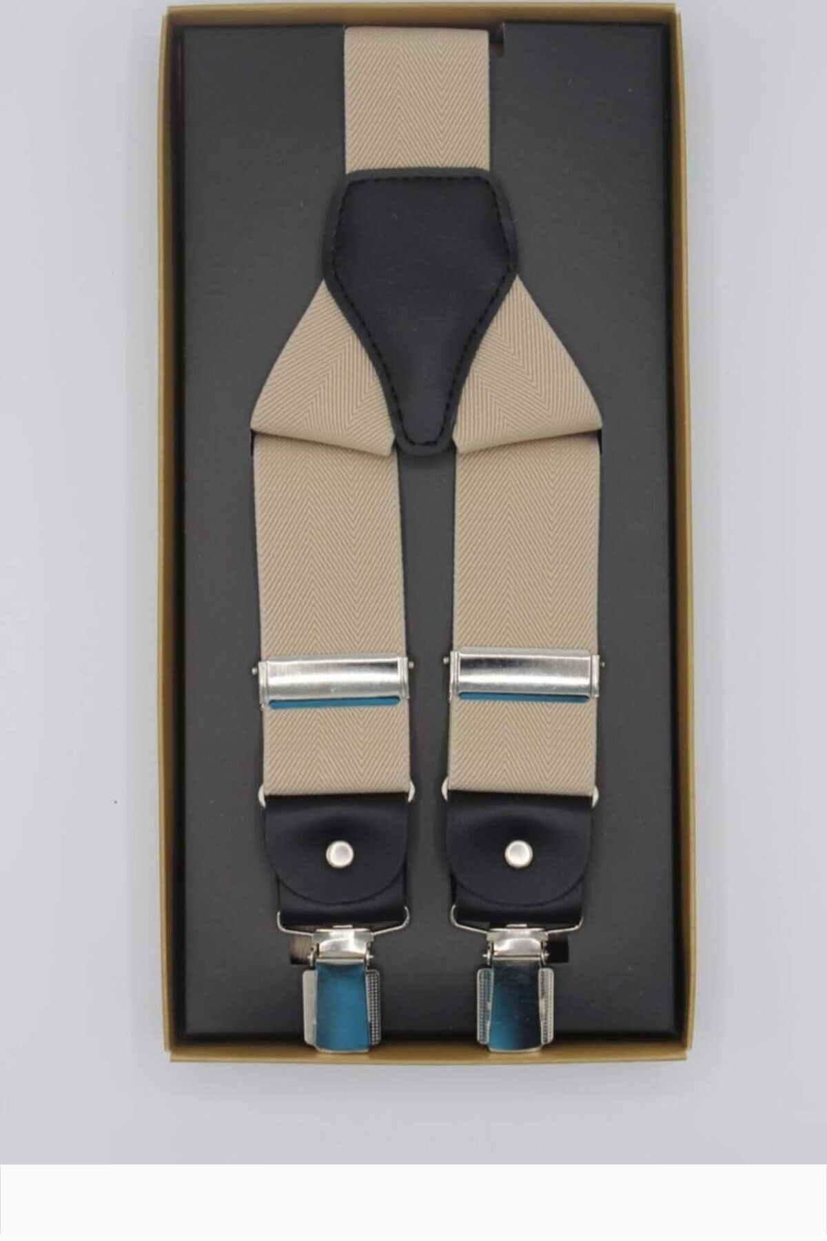 Bej Deri Bağlantılı Pantolon Askısı