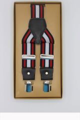 Lacivert Kırmızı Beyaz Çizgili Deri Bağlantılı Pantolon Askısı