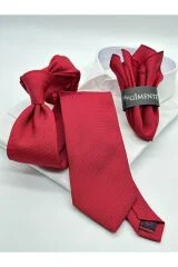 Kırmızı Kum Desenli Klasik Mendilli Kravat