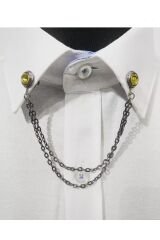 Sarı Taşlı Zincirli Gömlek Yaka Iğnesi