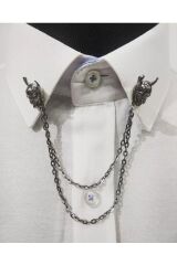 Kasklı Yüz Figürlü Zincirli Gömlek Yaka Iğnesi