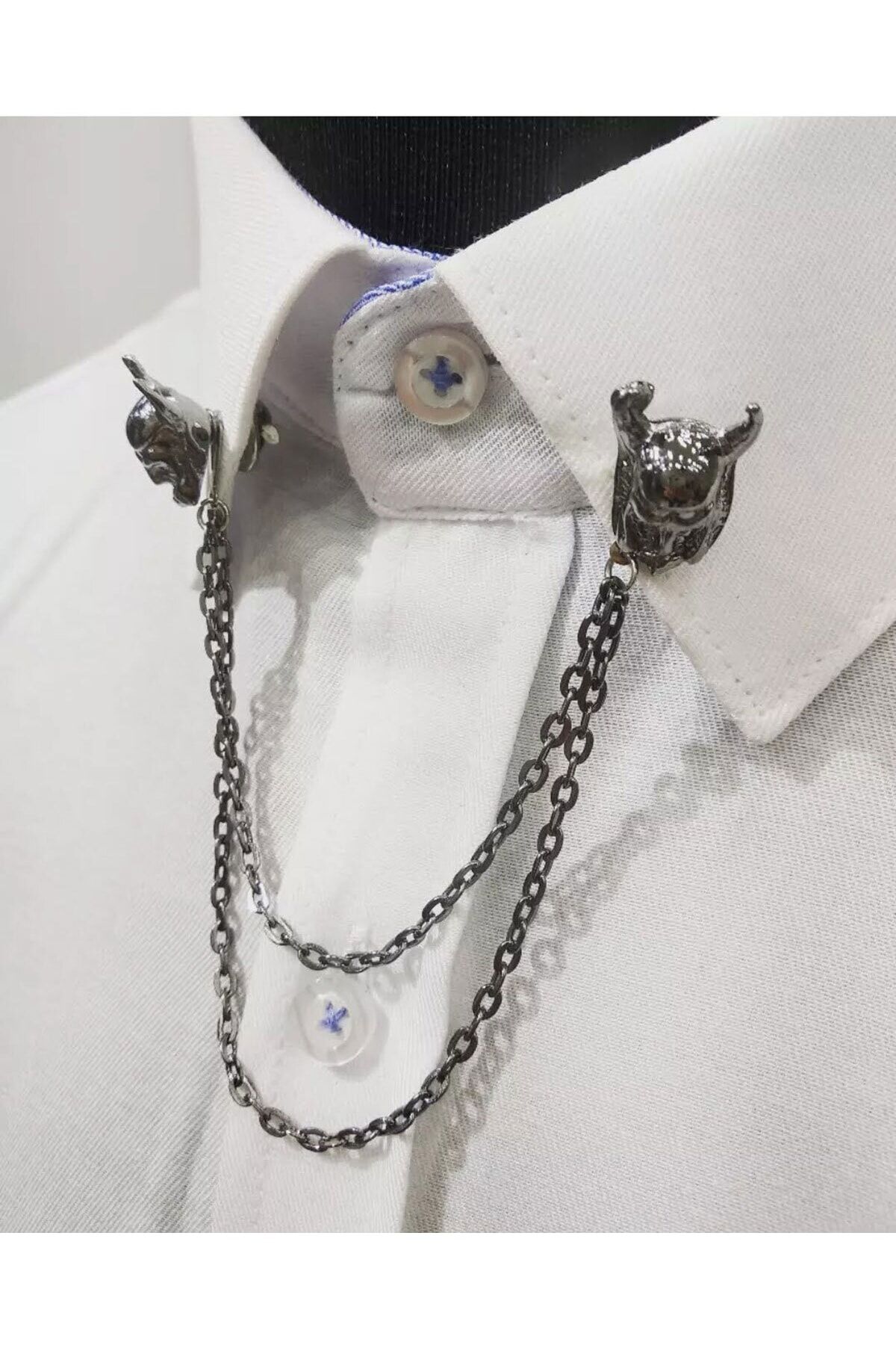 Kasklı Yüz Figürlü Zincirli Gömlek Yaka Iğnesi