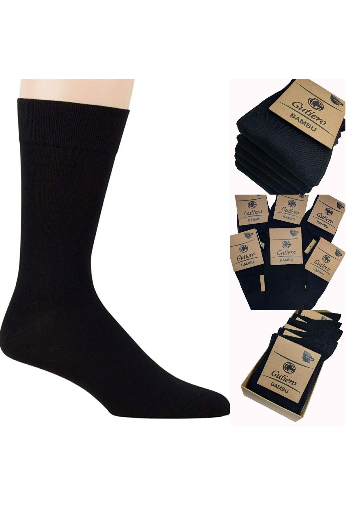 Erkek 5 Çift Bambu Dikişsiz Uzun Siyah Çorap