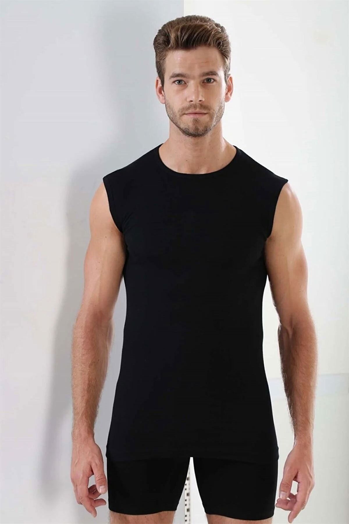 Arma Premium %100 Pamuklu 6'lı Paket Yuvarlak Yaka Kolsuz Erkek Siyah Atlet