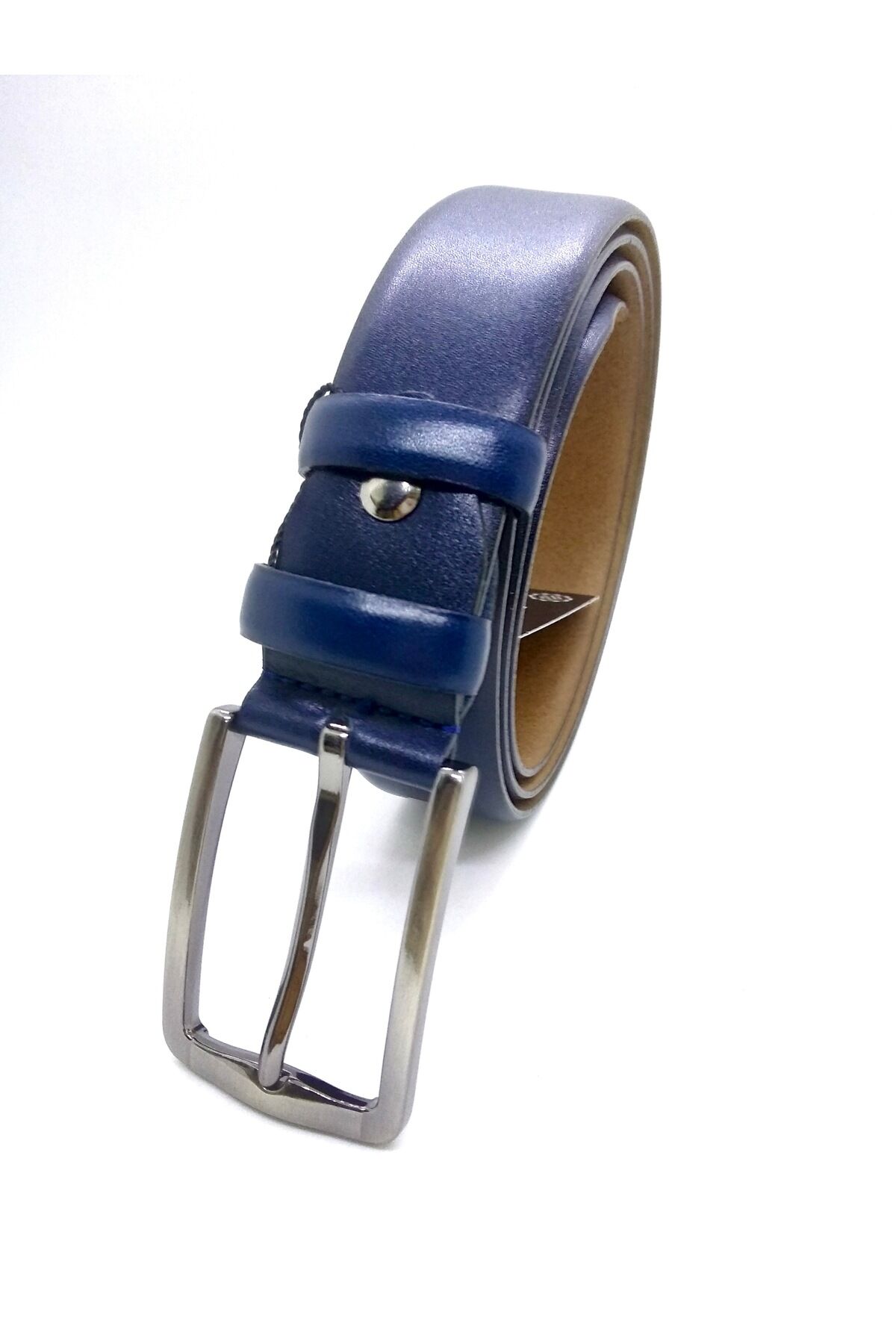 Erkek %100 Hakiki Deri Taba Klasik Kemer Lacivert - 125 Cm