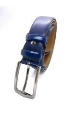 Erkek %100 Hakiki Deri Taba Klasik Kemer Lacivert - 115 Cm