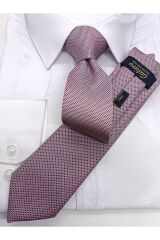 Lila Kum Desenli Slim Kravat Pembe