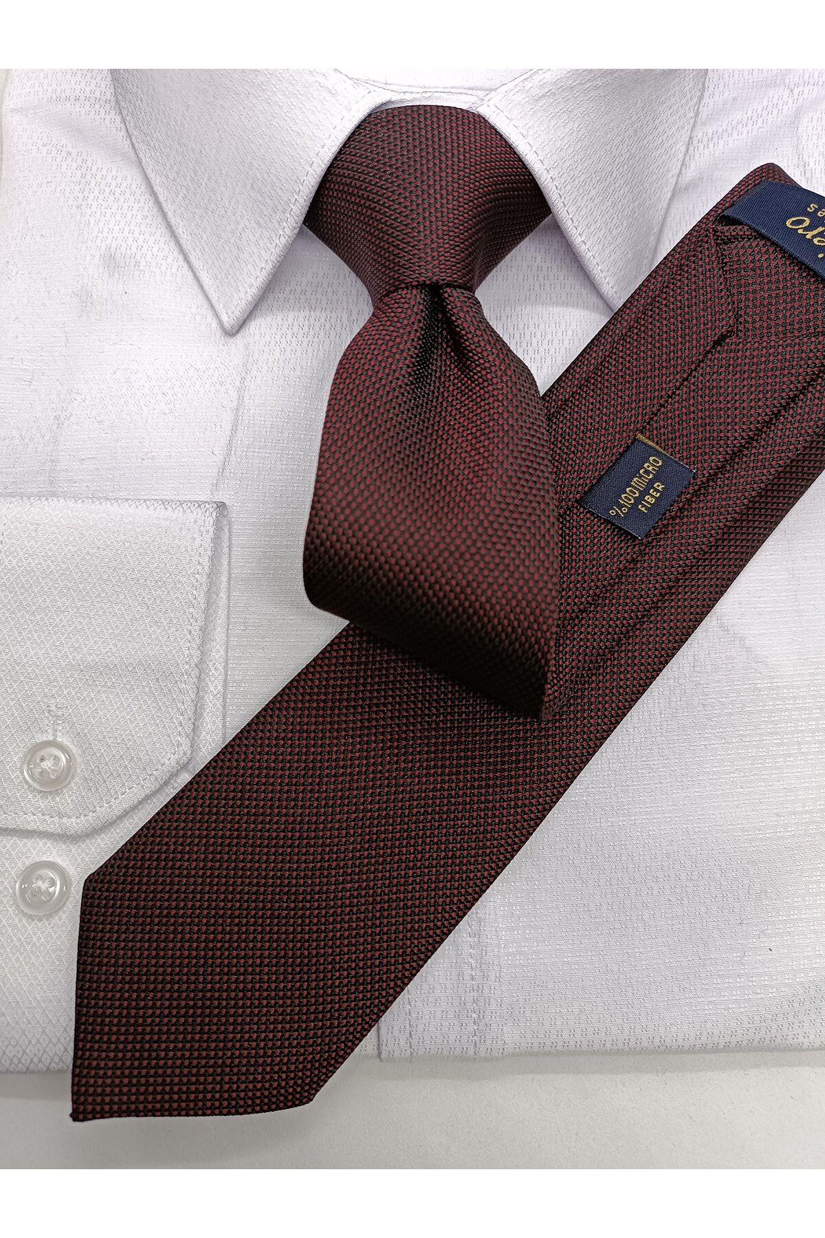 Lila Kum Desenli Slim Kravat Bordo
