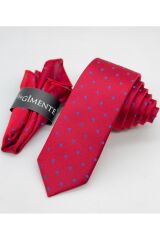 Bordo Noktalı Mendilli Slim Kravat Bordo