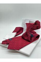 Bordo Desenli Mendilli Klasik Kravat Bordo
