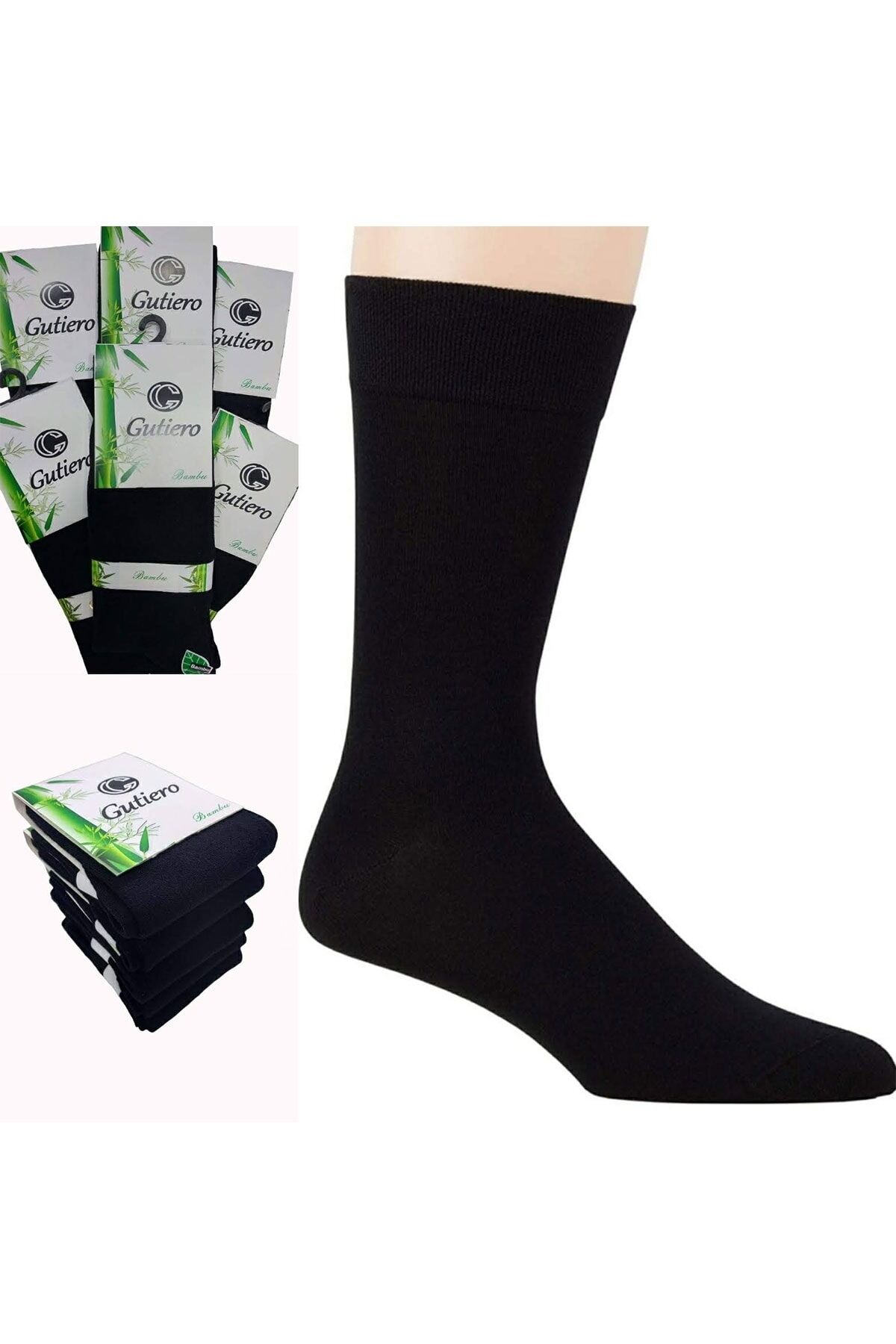 Unisex 6 Çift Bambu Görünmez Dikişsiz Uzun Siyah Çorap Siyah - 40-45